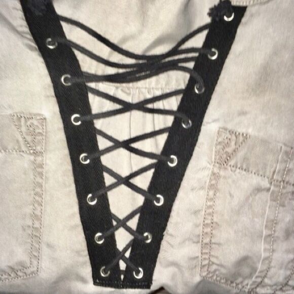 Express Dress Mini Shirtdress Tunic Lace-Up Deep V Eco Friendly Goth Size Small - Picture 8 of 16